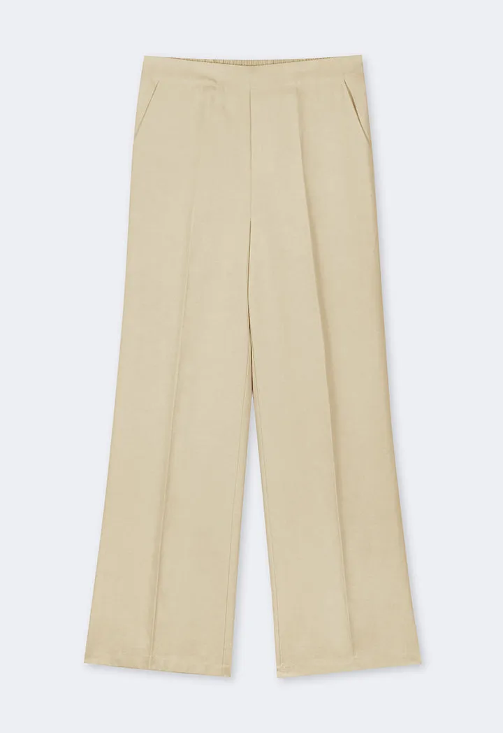 Choice Basic Straight Wide Leg Trousers Beige