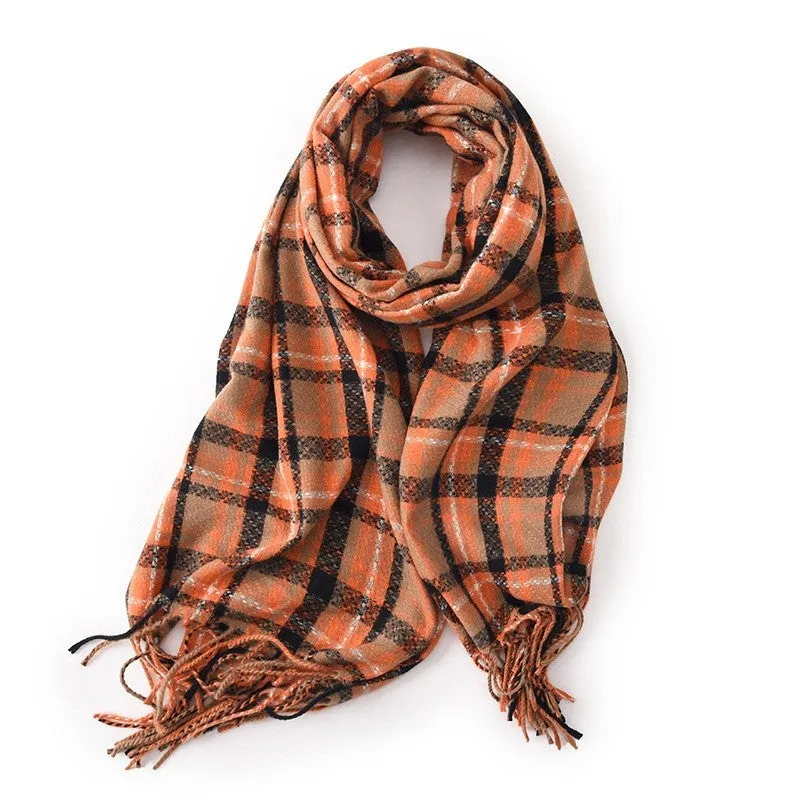 Contrast Color Plaid Tassel Warm Shawl Scarf