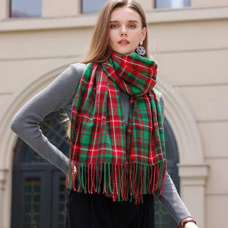 Contrast Color Plaid Tassel Warm Shawl Scarf