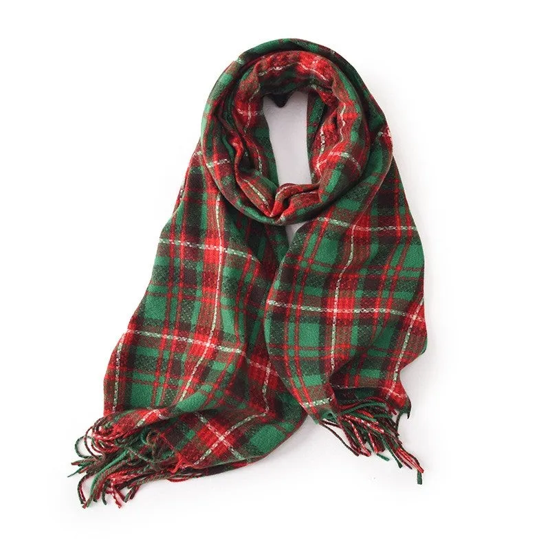 Contrast Color Plaid Tassel Warm Shawl Scarf