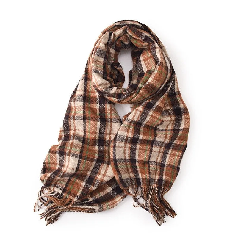 Contrast Color Plaid Tassel Warm Shawl Scarf