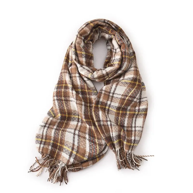 Contrast Color Plaid Tassel Warm Shawl Scarf