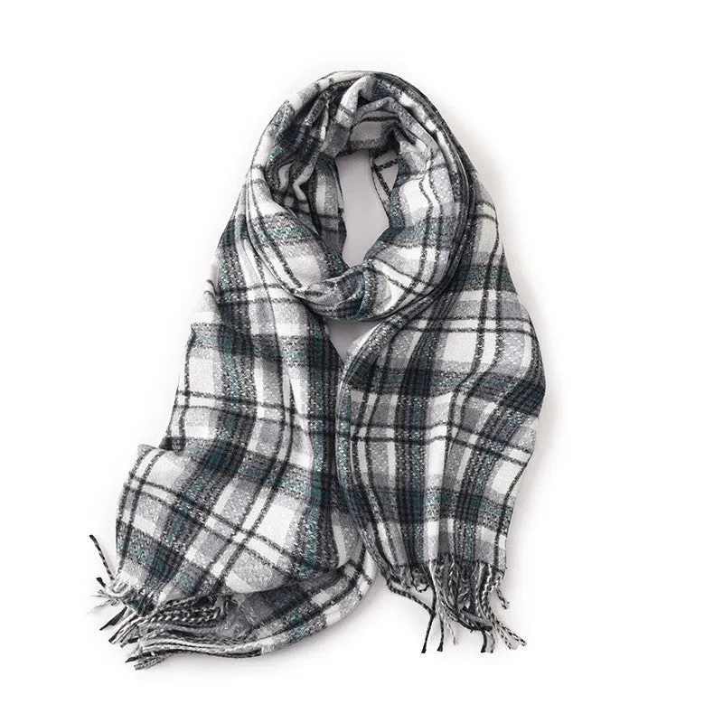 Contrast Color Plaid Tassel Warm Shawl Scarf