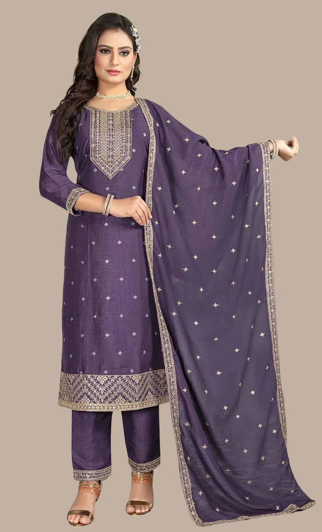 Dark Purple Embroidered Punjabi