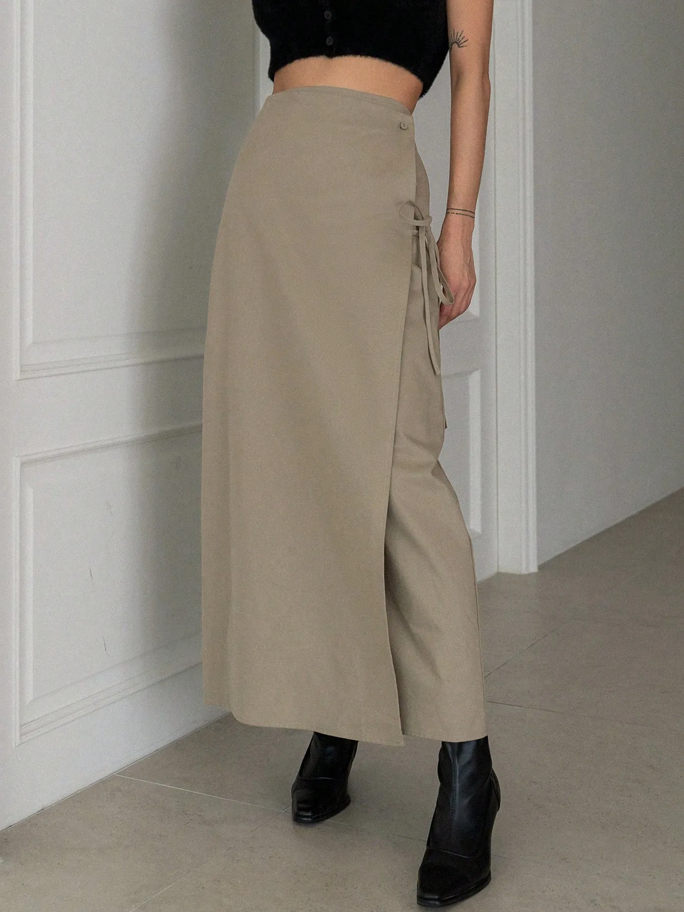 Dazy Designer High Waist Knot Side Wrap Skirt