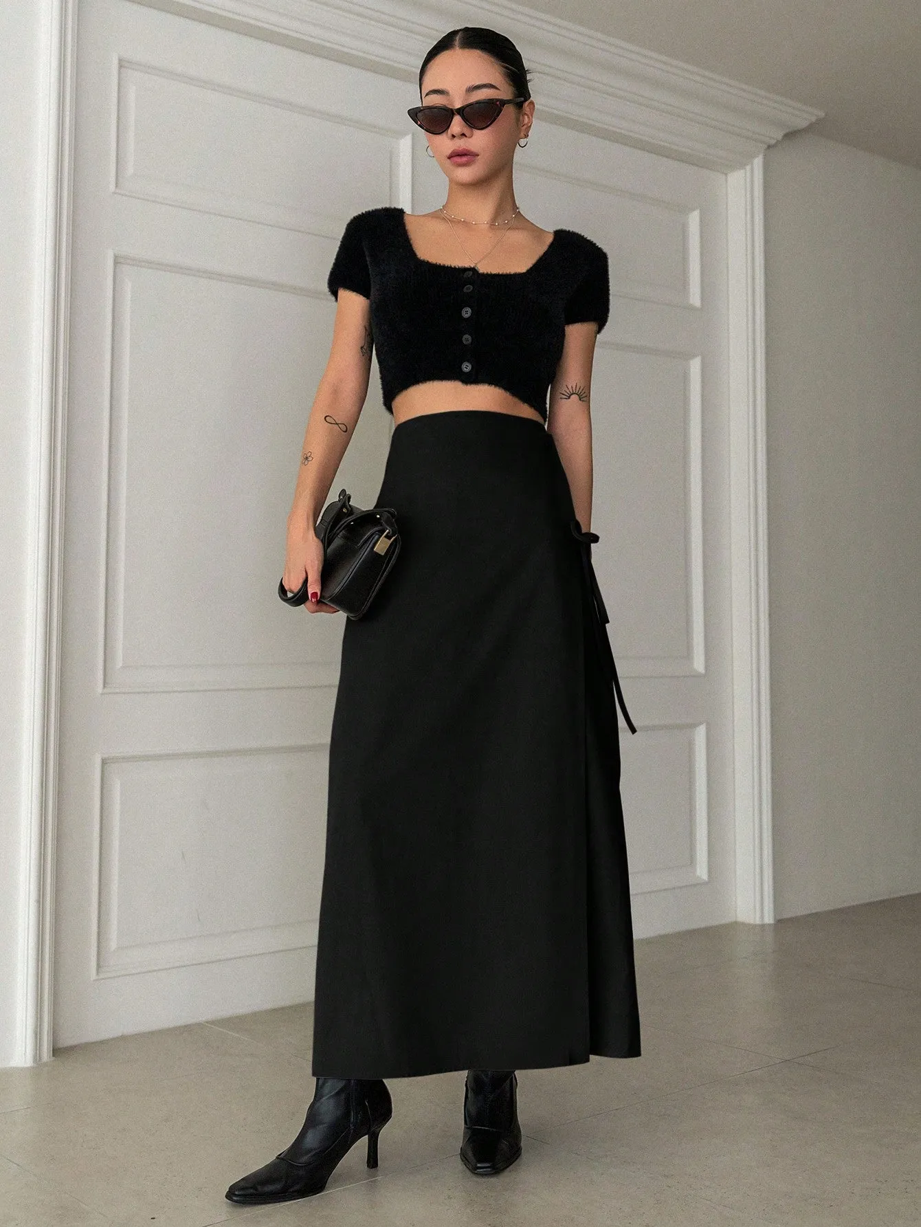 Dazy Designer High Waist Knot Side Wrap Skirt