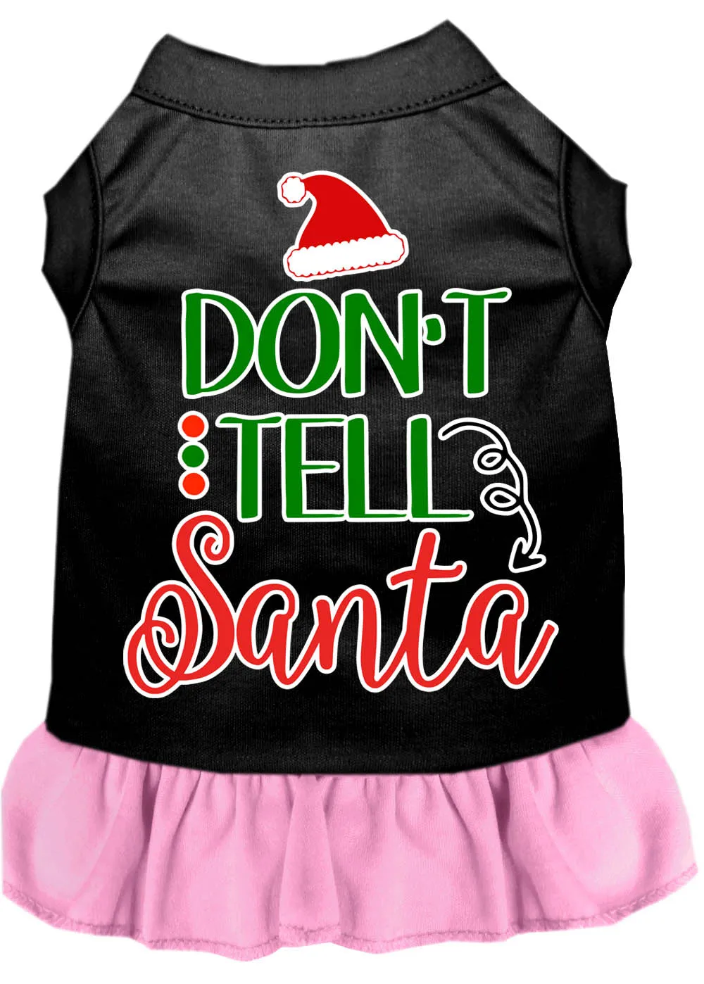 Don't Tell Santa Screen Print Dog Dress Black With Light Pink Sm