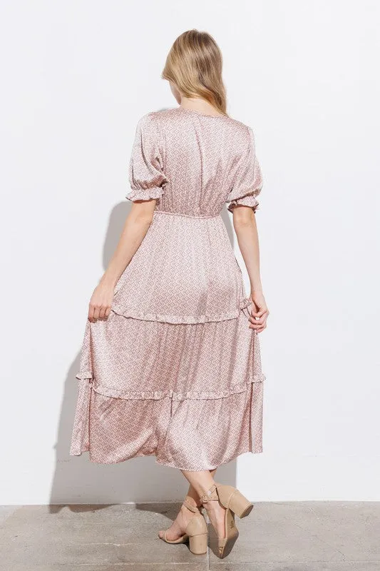 Dusty Salmon Tiered Midi Dress With Ruffle Detail