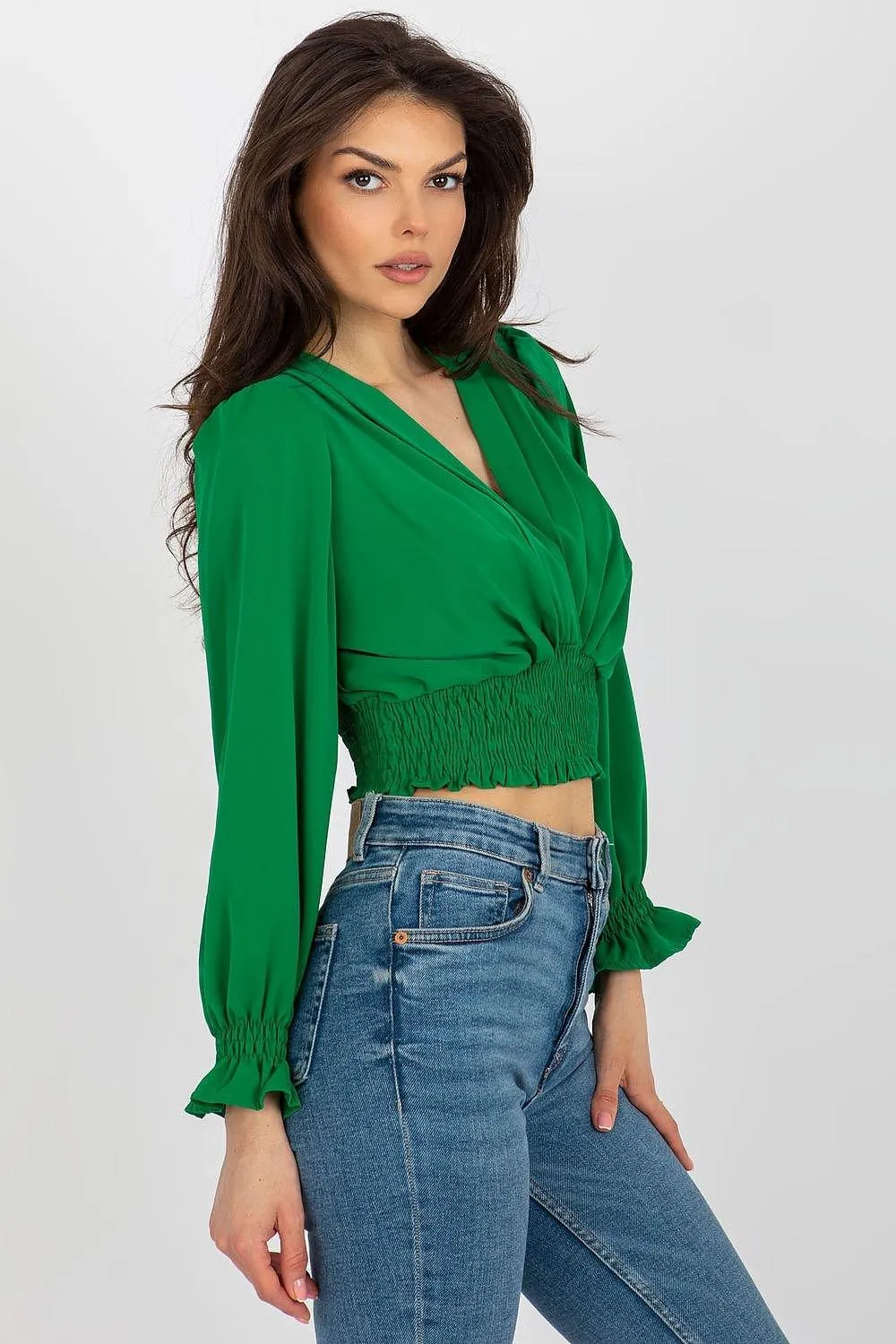 Elegant Envelope Neck Blouse with Comfortable Stretch Waistband