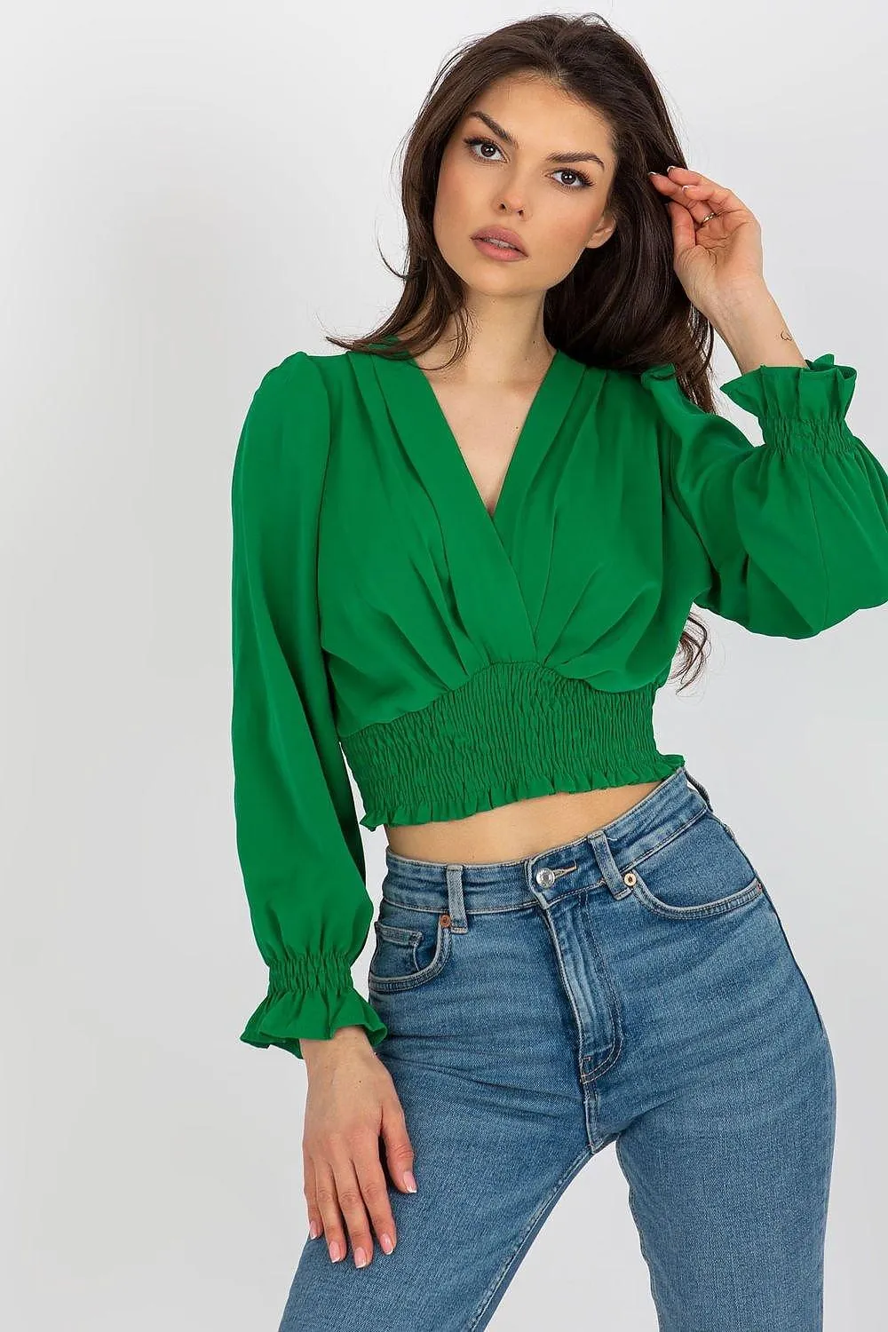 Elegant Envelope Neck Blouse with Comfortable Stretch Waistband