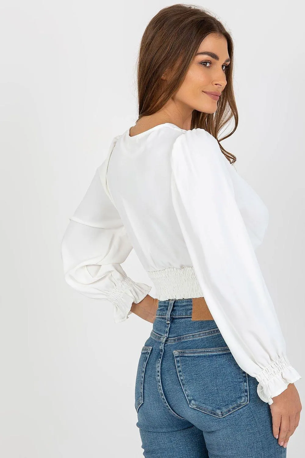 Elegant Envelope Neck Blouse with Comfortable Stretch Waistband