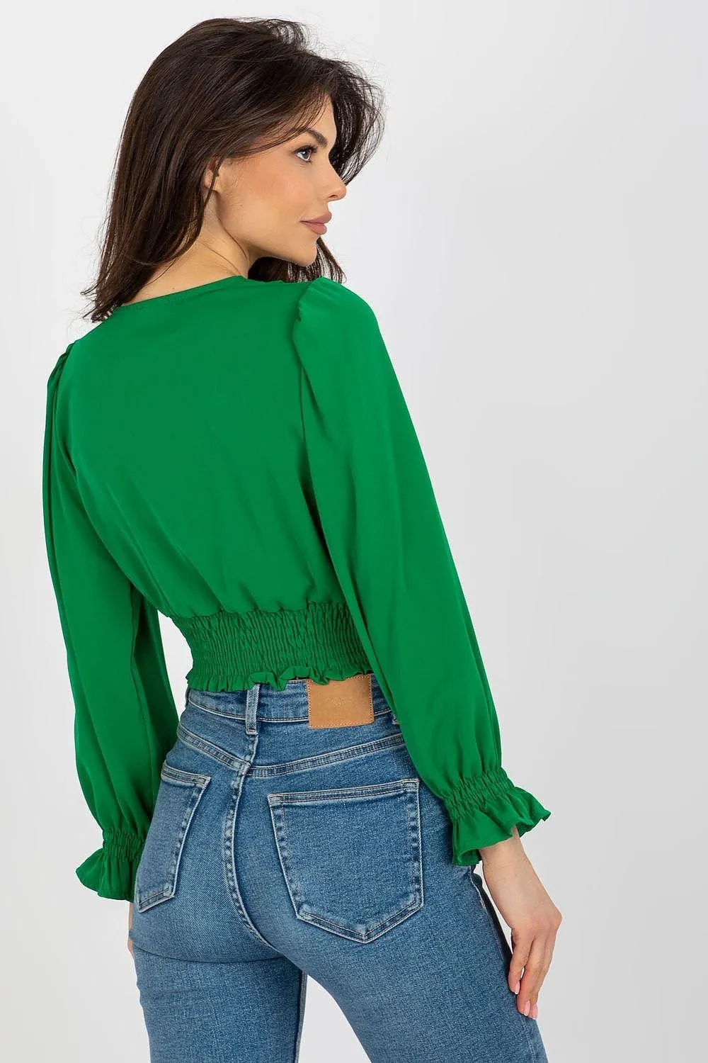 Elegant Envelope Neck Blouse with Comfortable Stretch Waistband