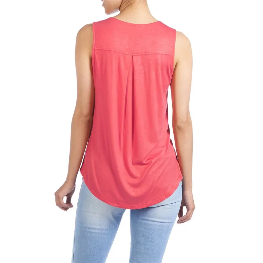 Erin Pleat Back Tank - Bright Coral