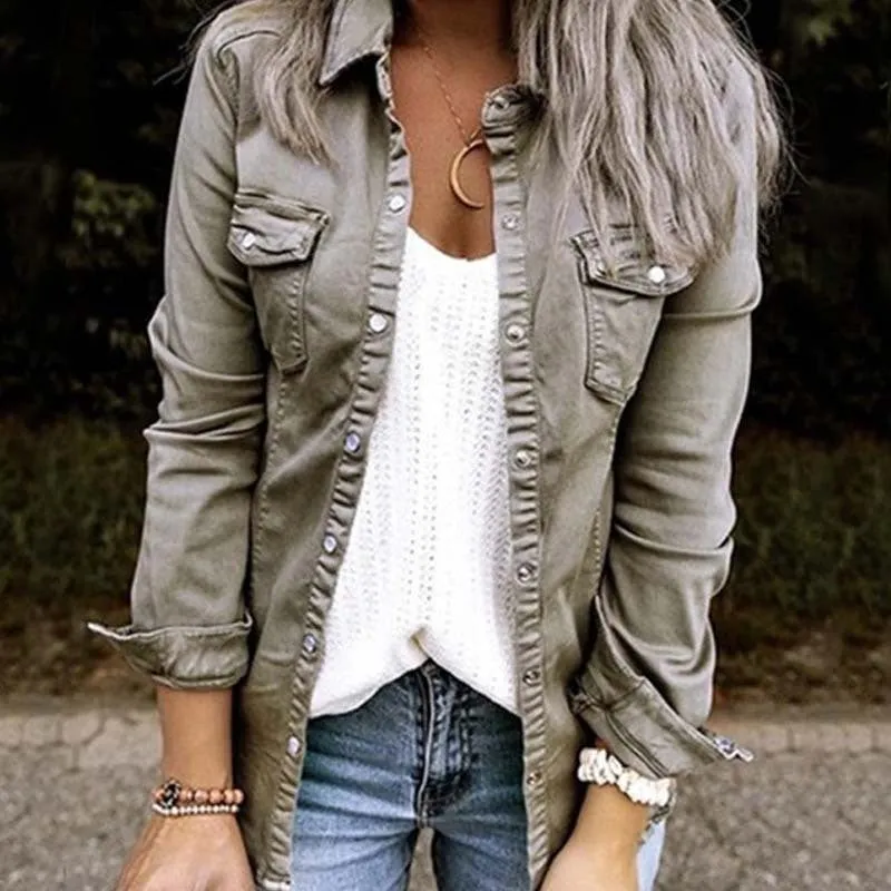 European and American mid-length denim jacket women