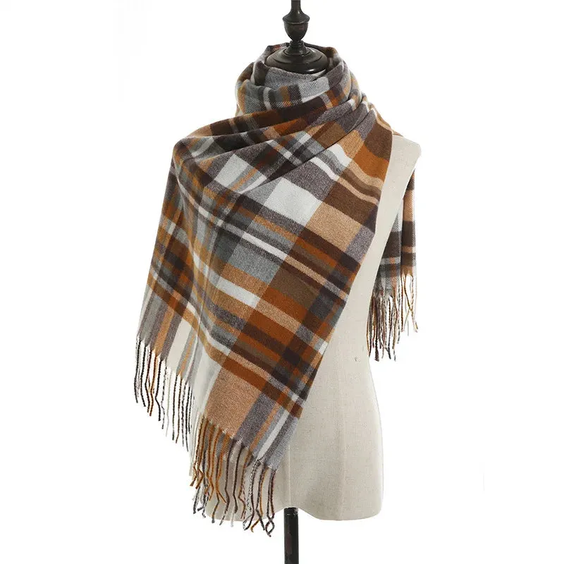 Fashion Imitation Cashmere Vintage Plaid Warm Long Knitting Tassel Female Thick Scarf