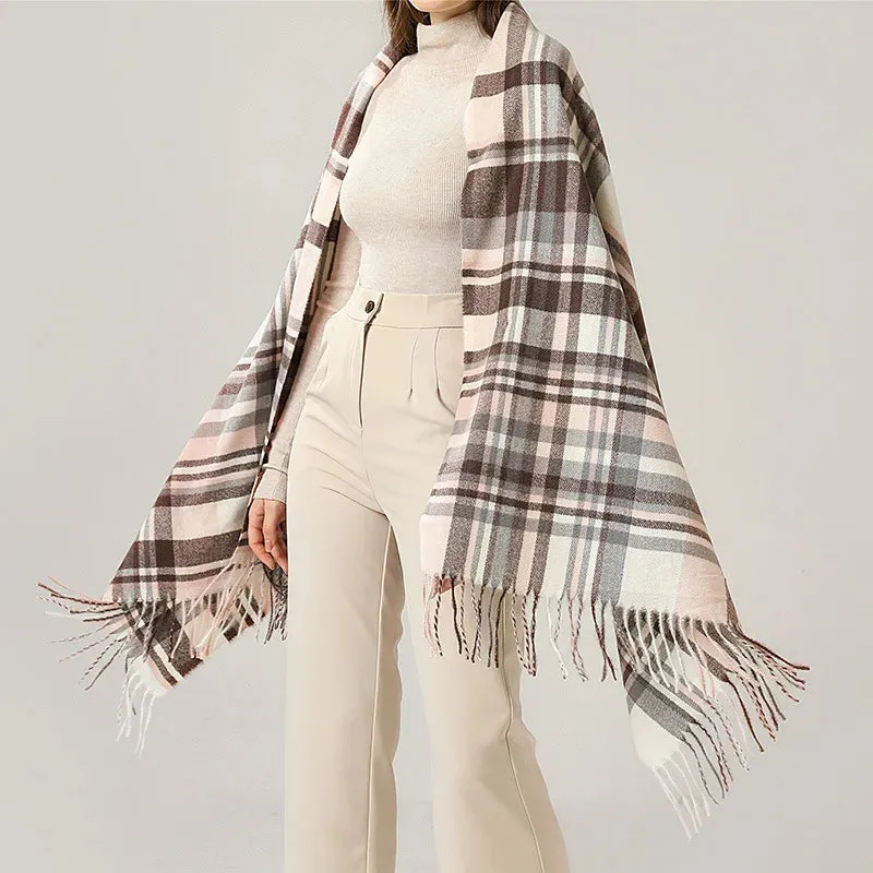 Fashion Imitation Cashmere Vintage Plaid Warm Long Knitting Tassel Female Thick Scarf