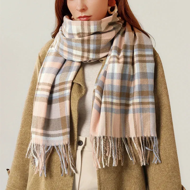 Fashion Imitation Cashmere Vintage Plaid Warm Long Knitting Tassel Female Thick Scarf