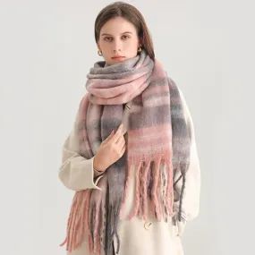 Fashion Plaid Striped Imitate Cashmere Outdoor Keep Warm Soft Thick Woman Scarf