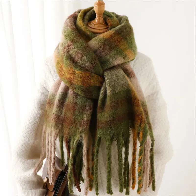 Fashion Plaid Striped Imitate Cashmere Outdoor Keep Warm Soft Thick Woman Scarf