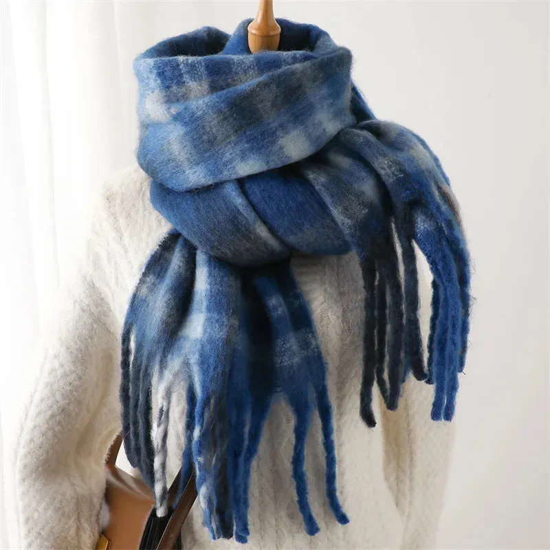 Fashion Plaid Striped Imitate Cashmere Outdoor Keep Warm Soft Thick Woman Scarf