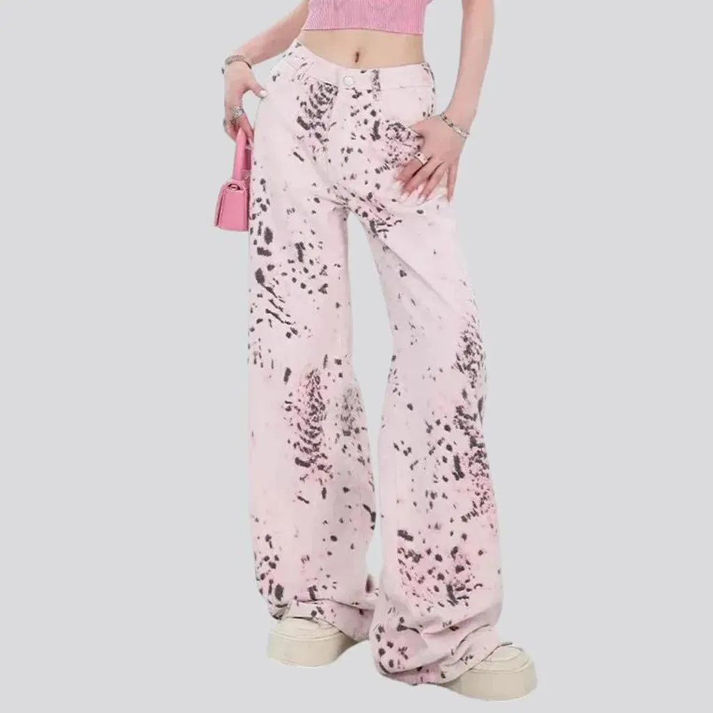 Fashionable high rise floral wide jeans for ladies