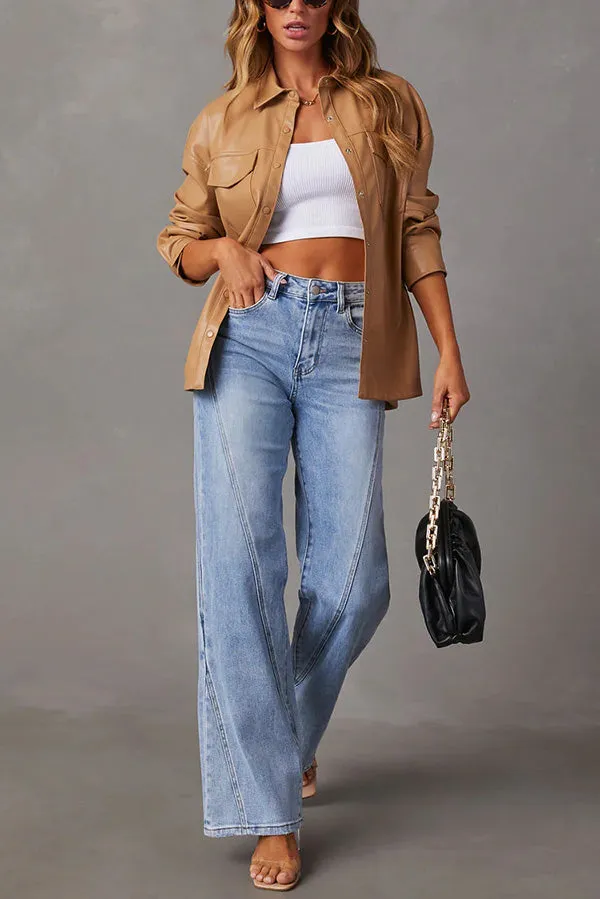 Fashionable Patchwork Casual Loose Pocket Wide Leg Jeans