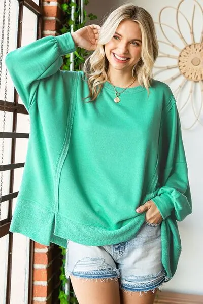 First Love Exposed Seam Round Neck Blouse