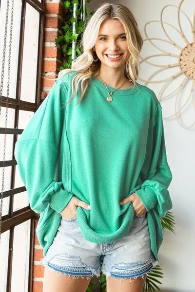 First Love Exposed Seam Round Neck Blouse