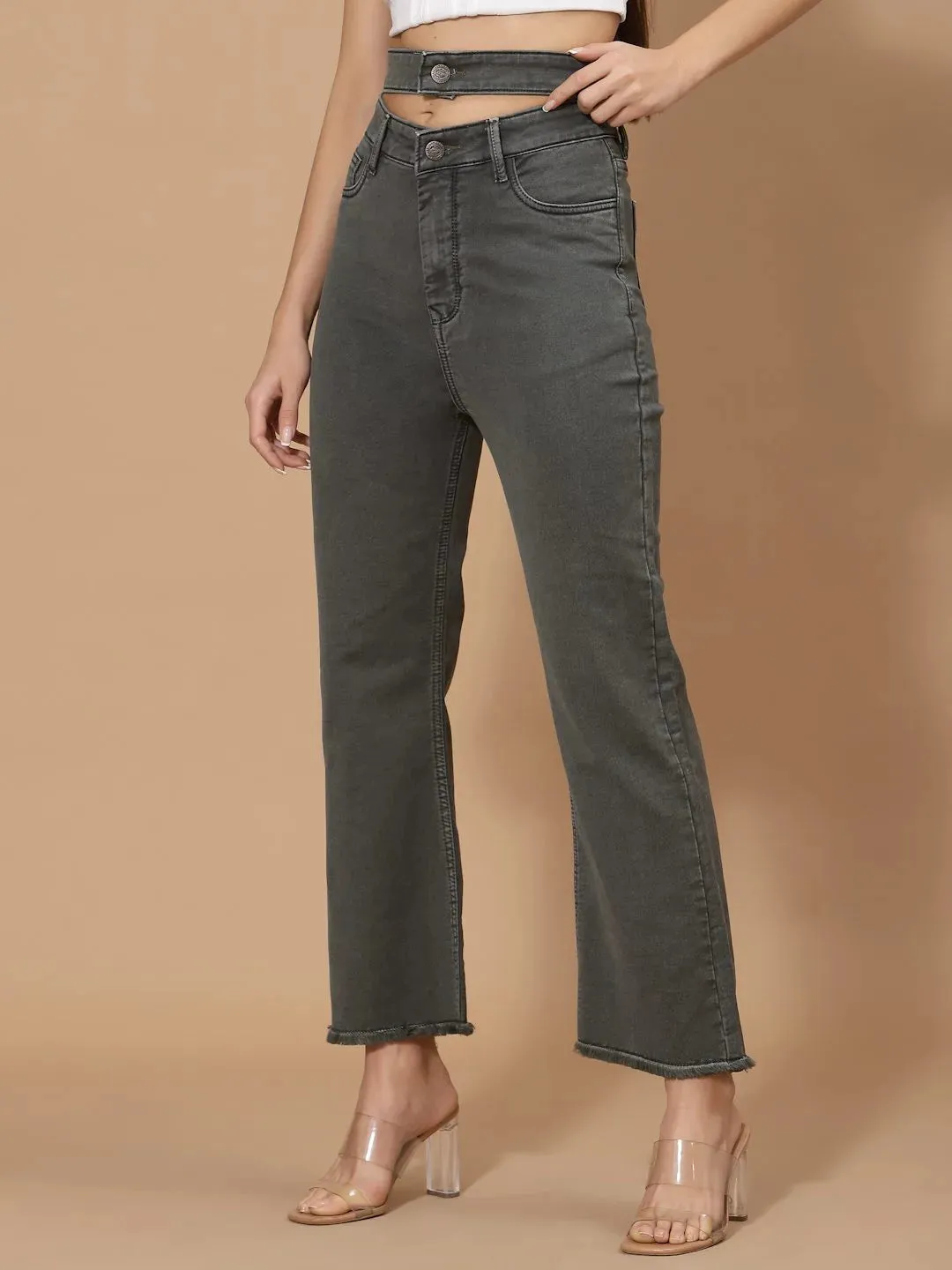 Flawless Women Olive Statement Depant Denim