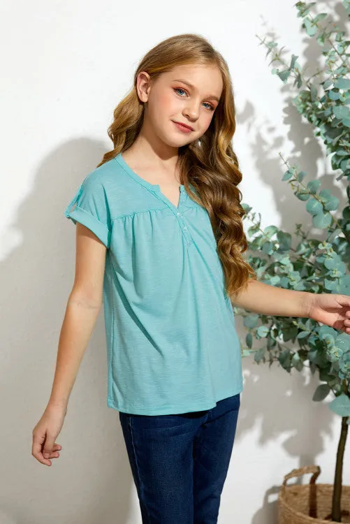 Fun In The Sun Button Tee-aqua