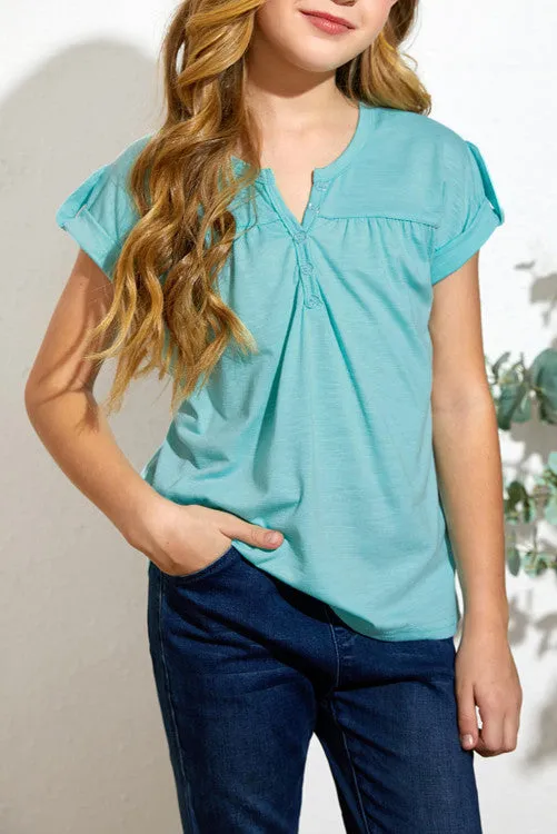 Fun In The Sun Button Tee-aqua