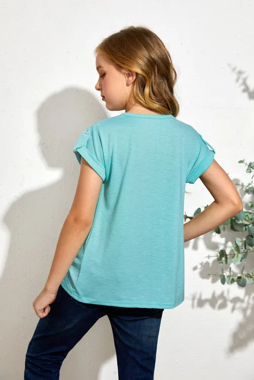 Fun In The Sun Button Tee-aqua