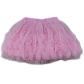 Girls Pink 3-D Rose Trim Embellished Tutu Skirt S (9-24M)-XL (6-8)