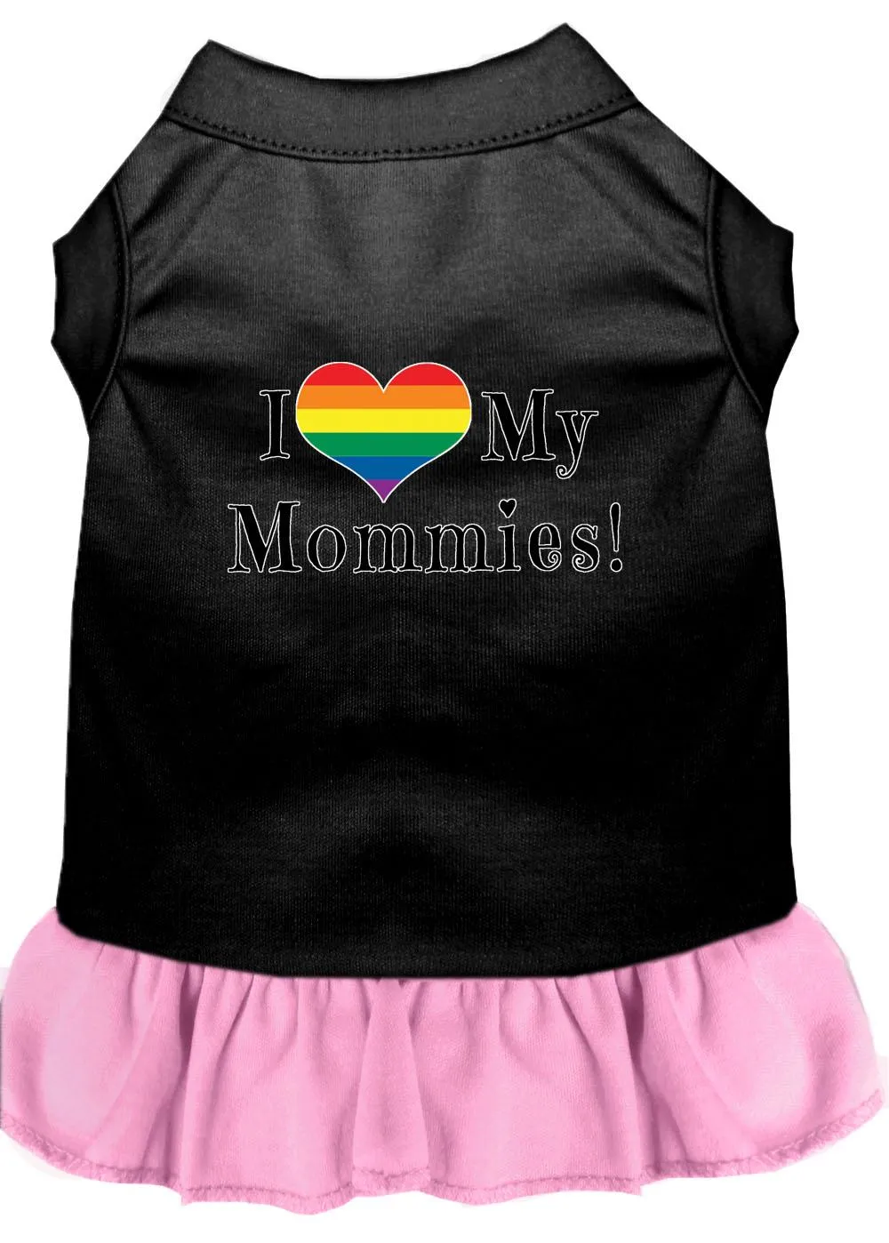 I Heart My Mommies Screen Print Dog Dress Black With Light Pink Lg