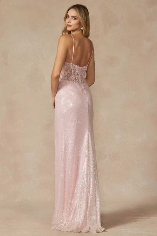 Ice Pink Machine Sequin Gown With Corset Bodice Prom Gown