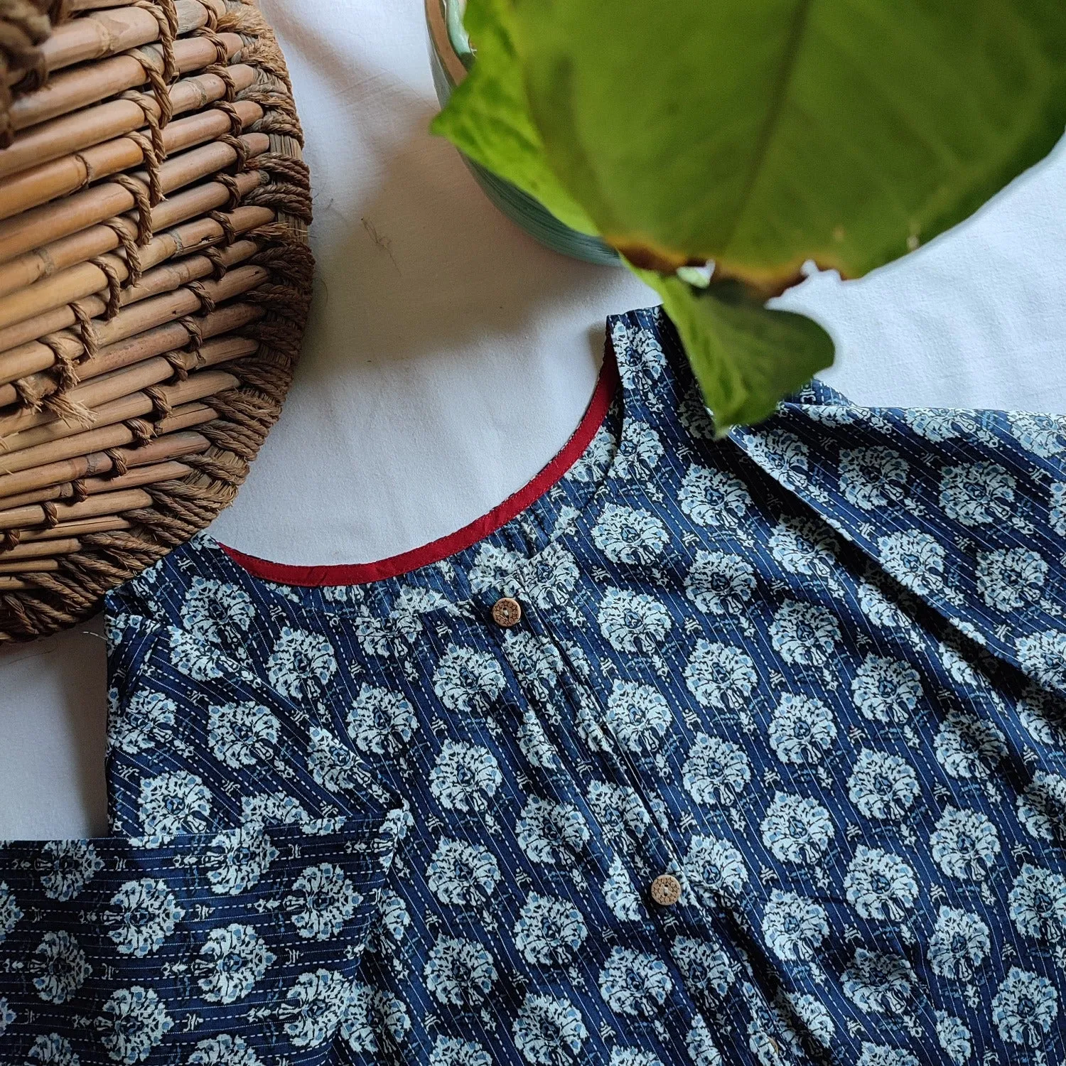 Indigo Blue Pure Cotton Handblock Printed Contemporary Blouse/ Crop Top