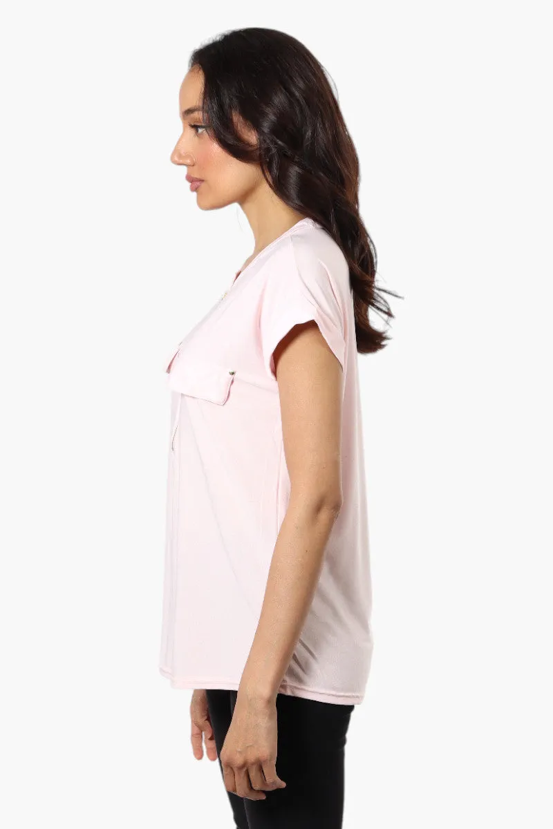 International INC Company Front Zip Cap Sleeve Blouse - Pink