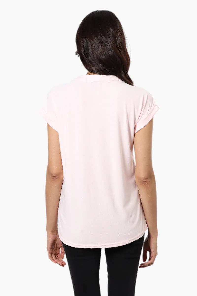 International INC Company Front Zip Cap Sleeve Blouse - Pink