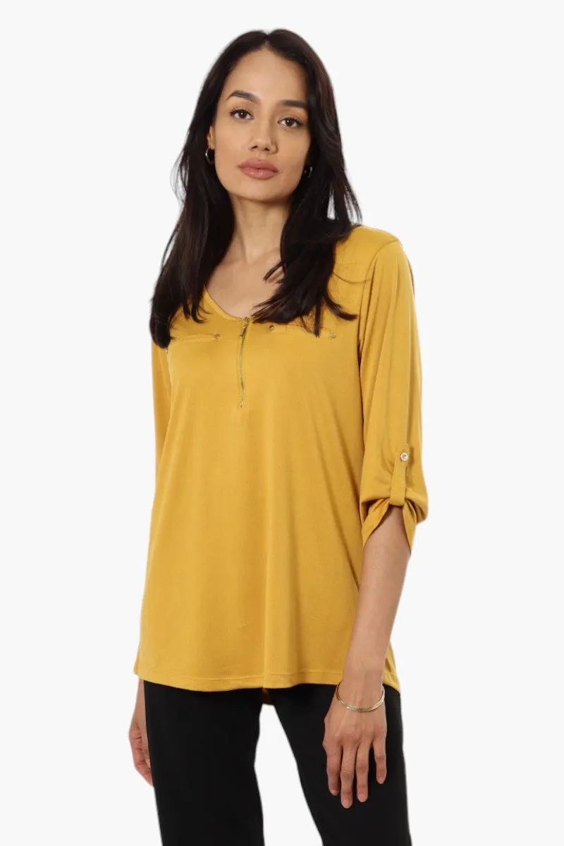 International INC Company Roll Up Sleeve Front Pocket Shirt - Mustard