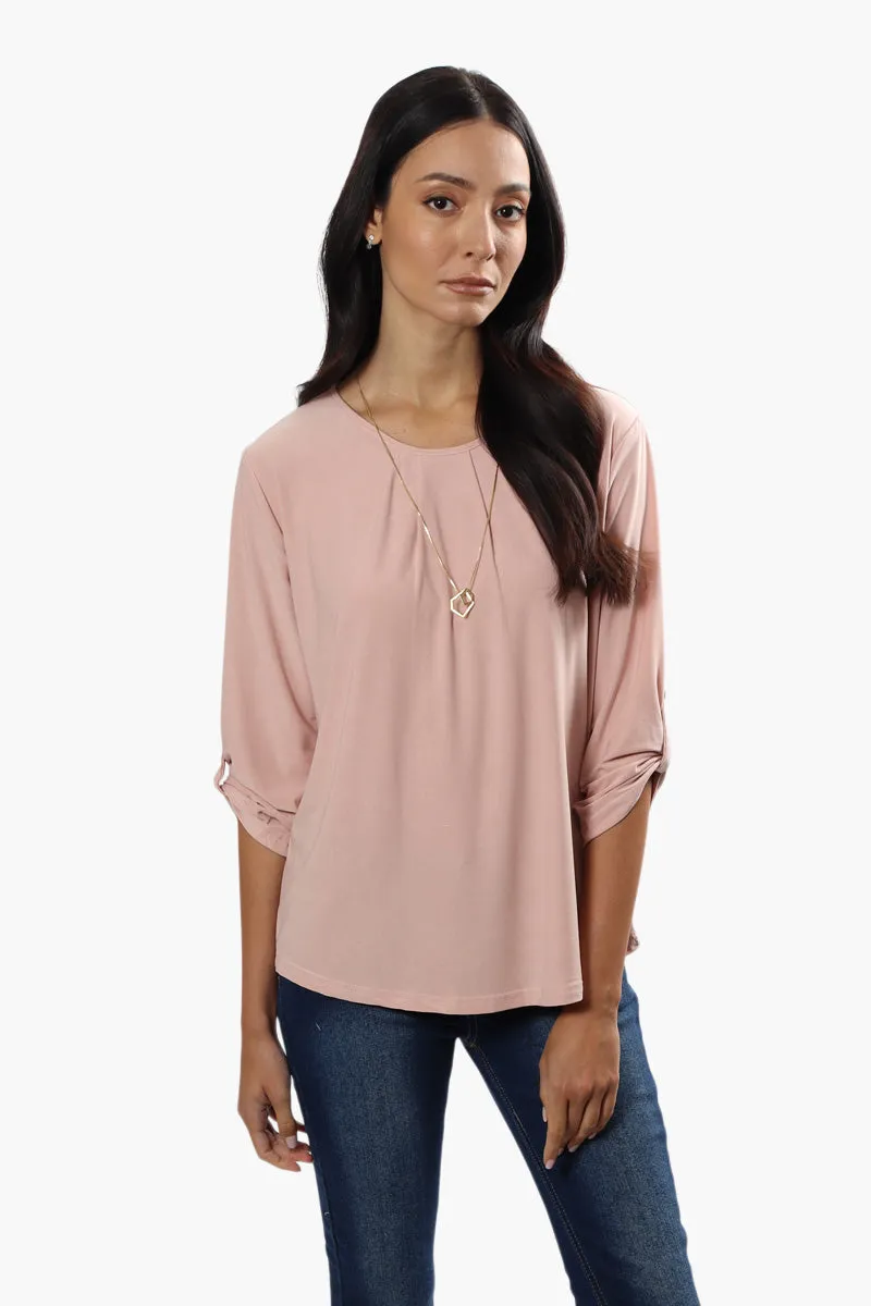 International INC Company Solid Roll Up Sleeve Blouse - Blush