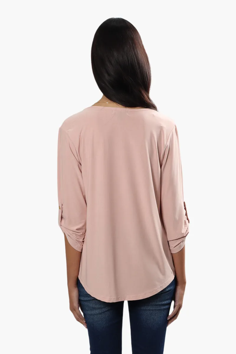 International INC Company Solid Roll Up Sleeve Blouse - Blush