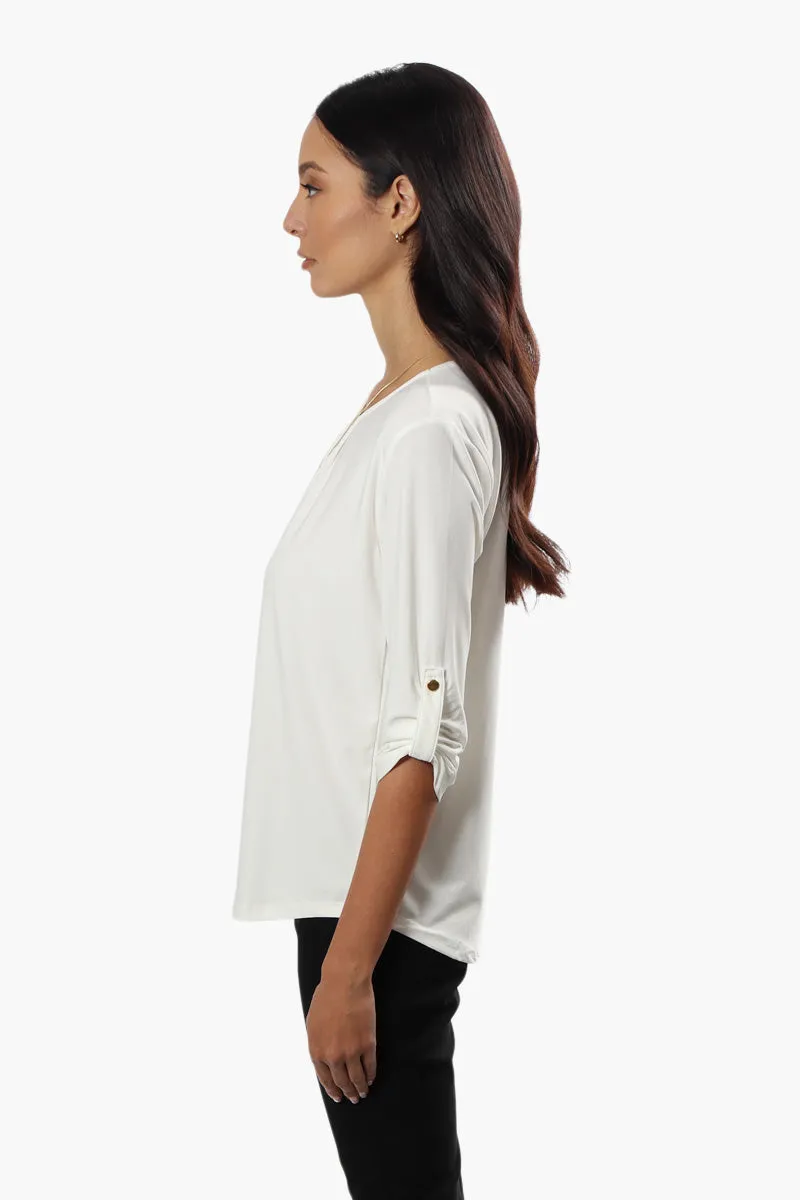 International INC Company Solid Roll Up Sleeve Blouse - White