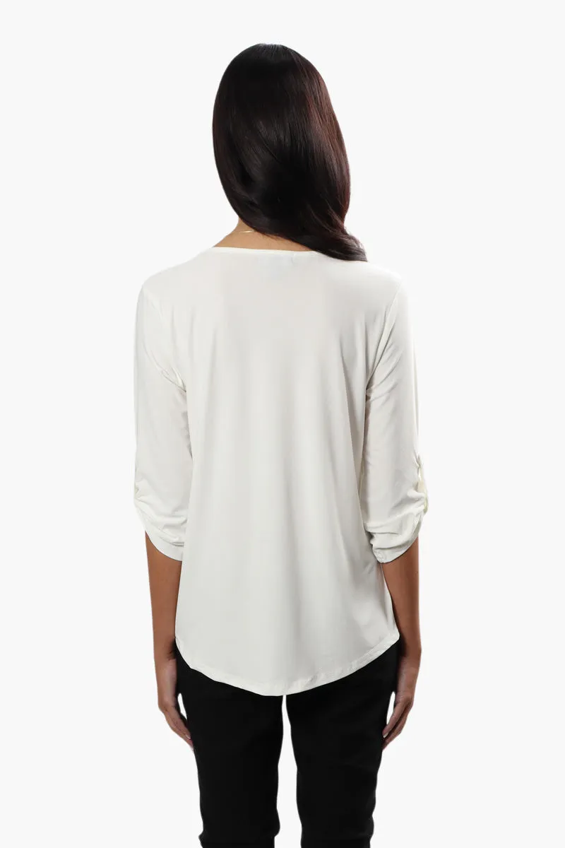 International INC Company Solid Roll Up Sleeve Blouse - White