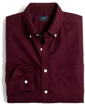 J.Crew Mens Mercantile Flex Slim Fit Oxford Shirt Button Down in Burgundy Marl Large (L)