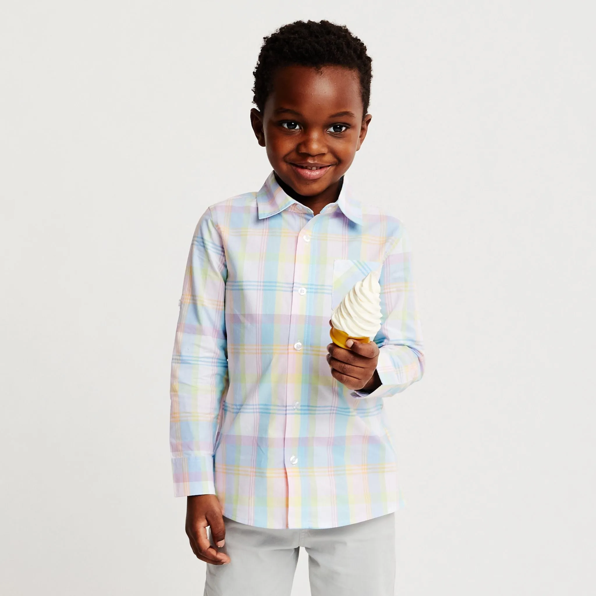 Kids Buttondown Shirt & Pants Set | Multicolor Plaid