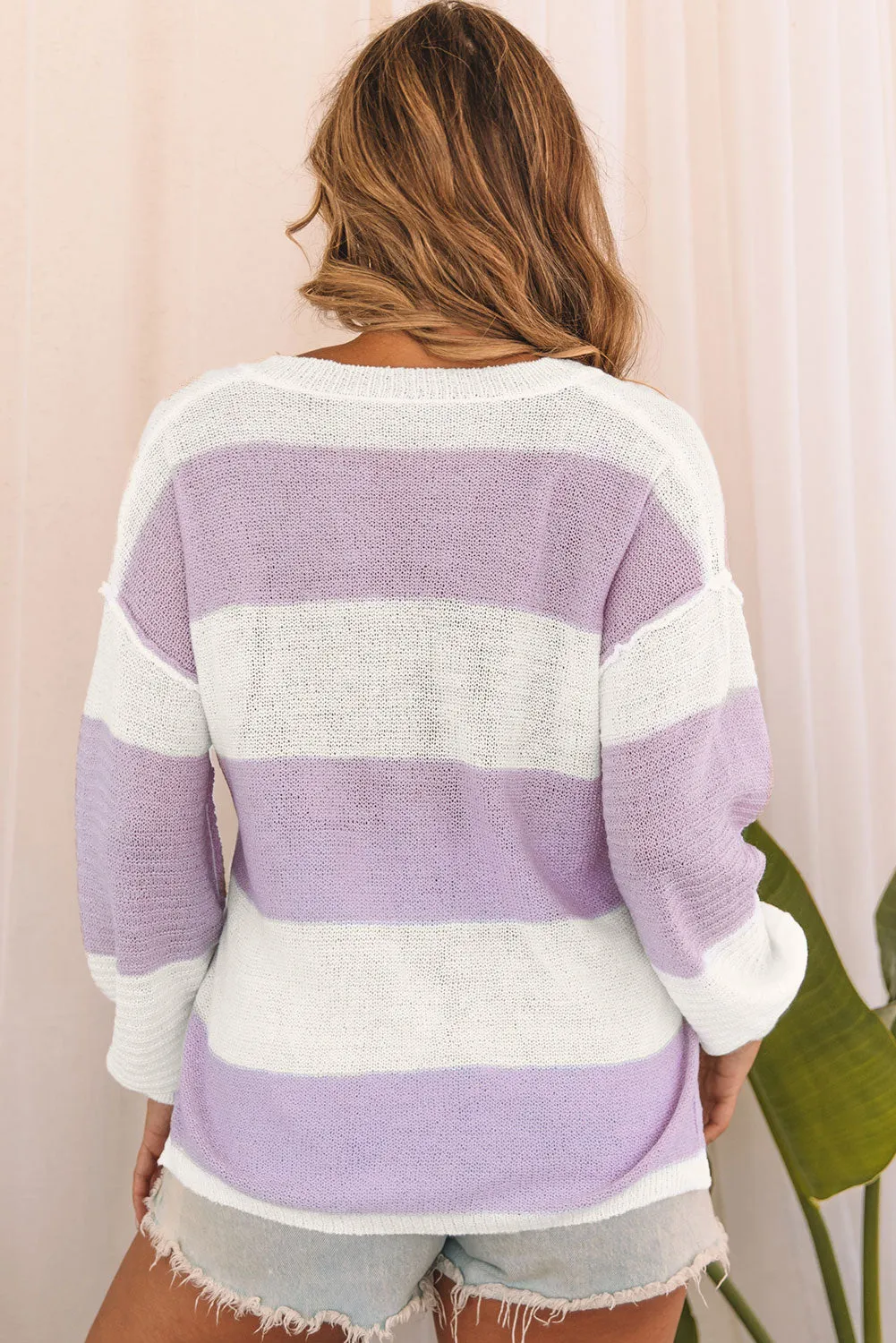 Knit Ribbed Split Neck Sweater