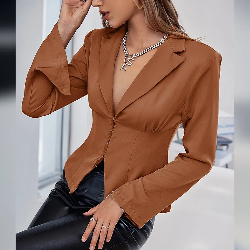 Lapel Collar Slit Cuff Blazer