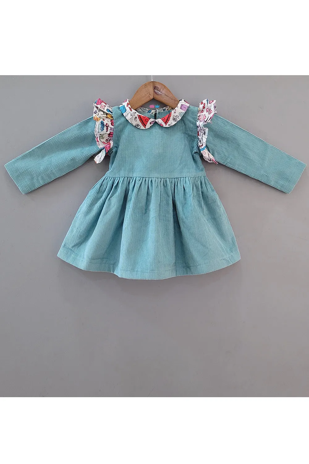 Light Blue Corduroy Collar Dress