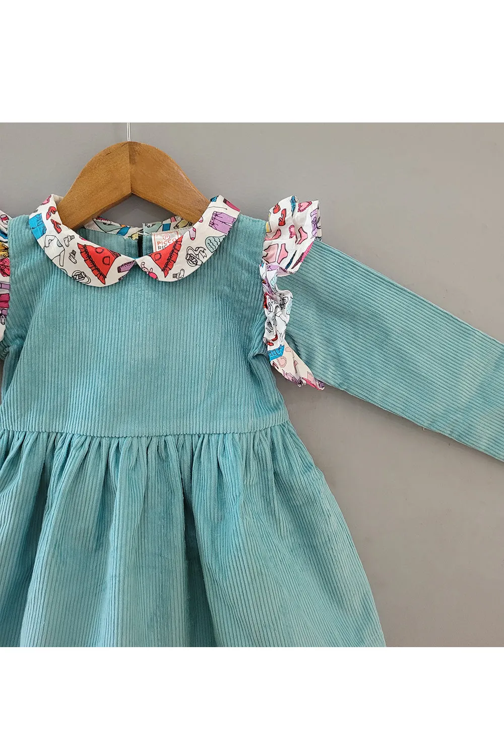 Light Blue Corduroy Collar Dress