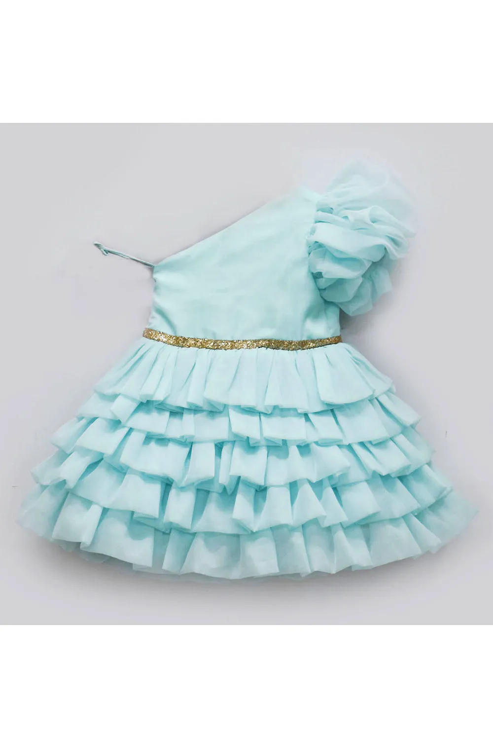 Light blue organza one off shoulder frock